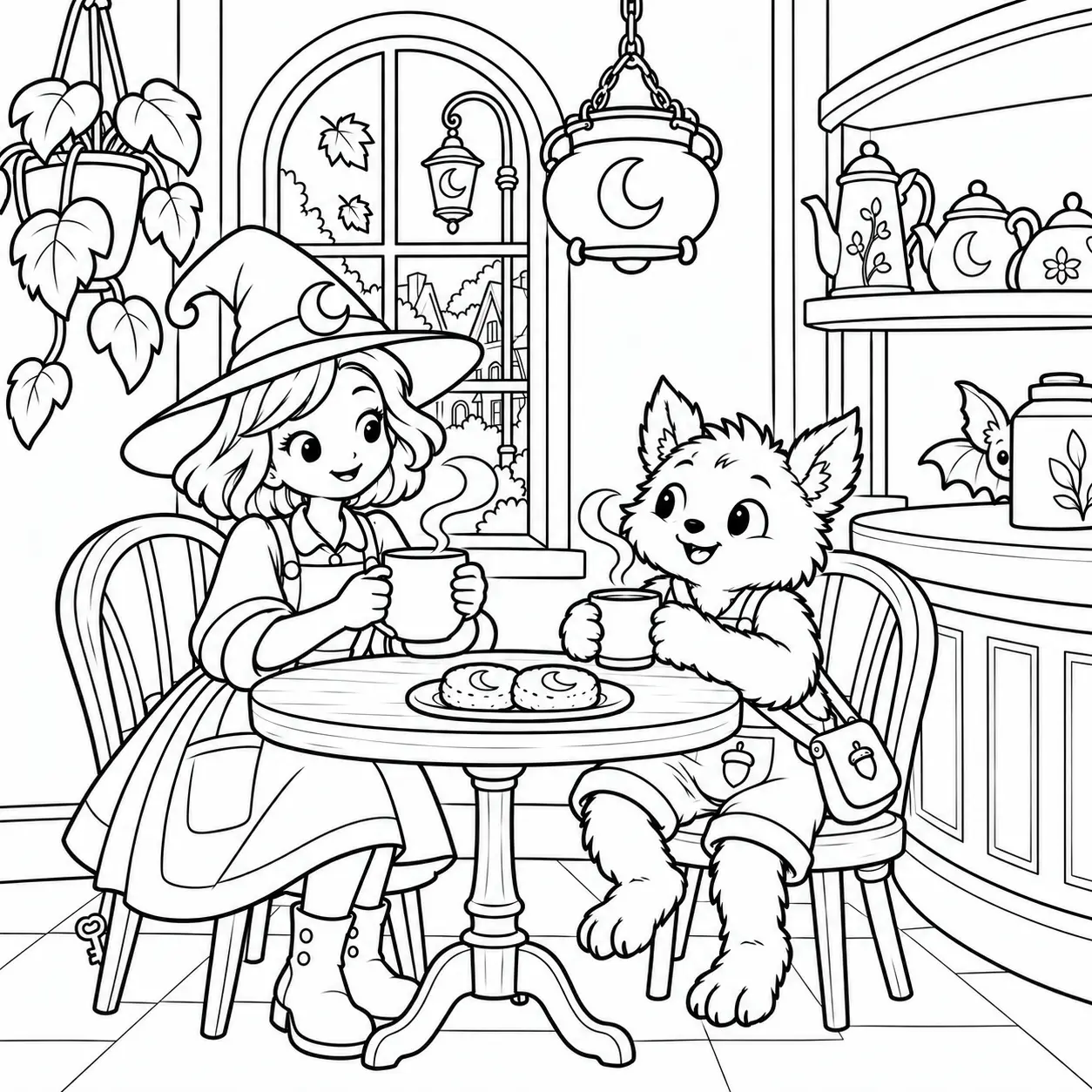 Tea at the café — coloring page